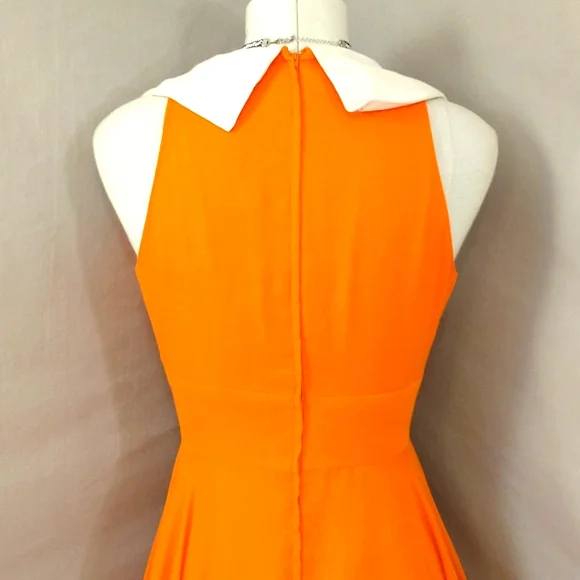 Bright Orange 70s Vintage Maxi Dress Gown Sexy Plunge Neckline Circle Skirt Sz 6